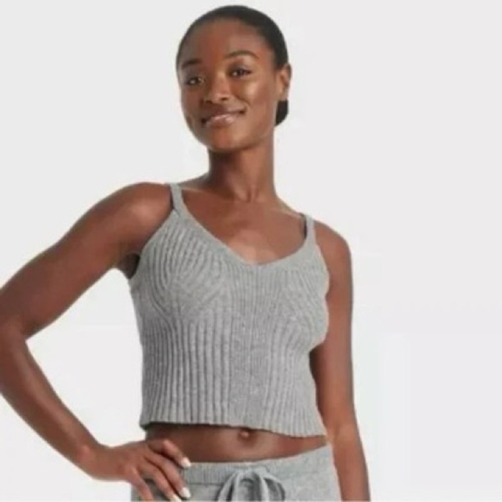 Gray Ribbed Knit Tank Top